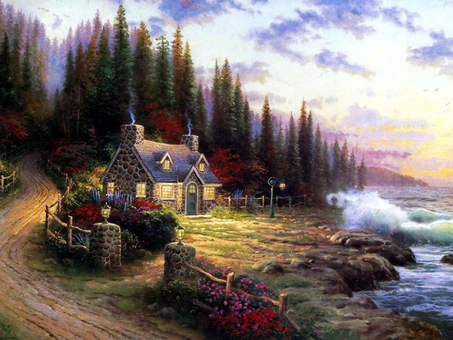 landscape oil painting by thomas kinkade