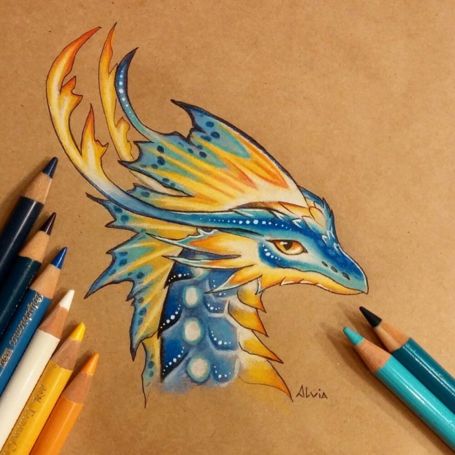 tropical dragon color pencil drawing by alvia alcedo