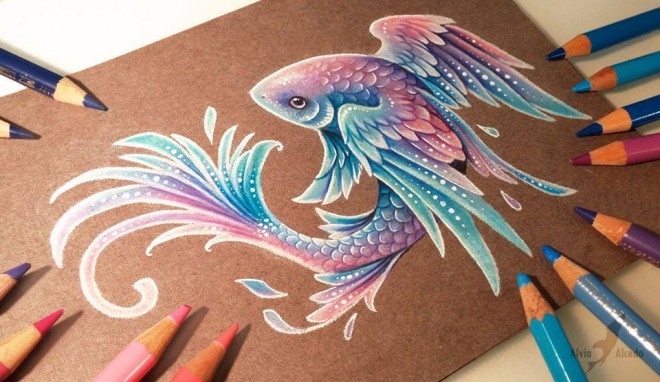 fish color pencil drawing by alvia alcedo