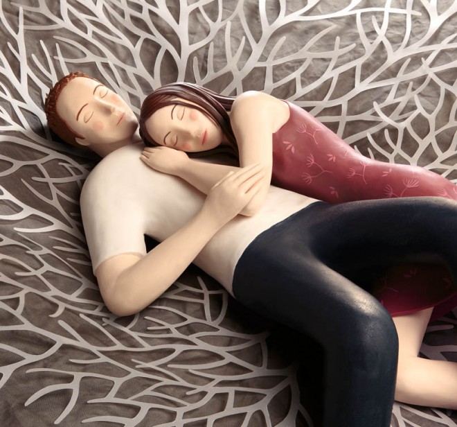 couple realistic clay sculptures by irma gruenholz