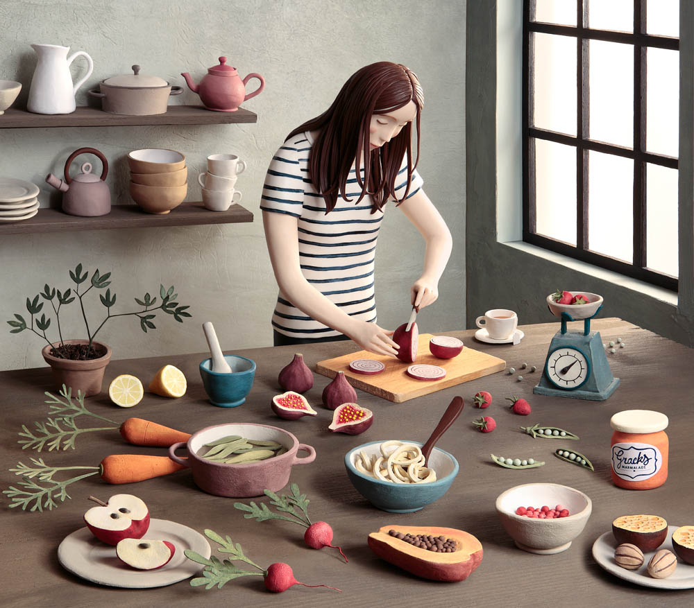 cooking realistic clay sculptures