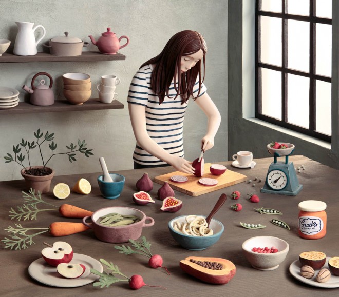 cooking realistic clay sculptures by irma gruenholz
