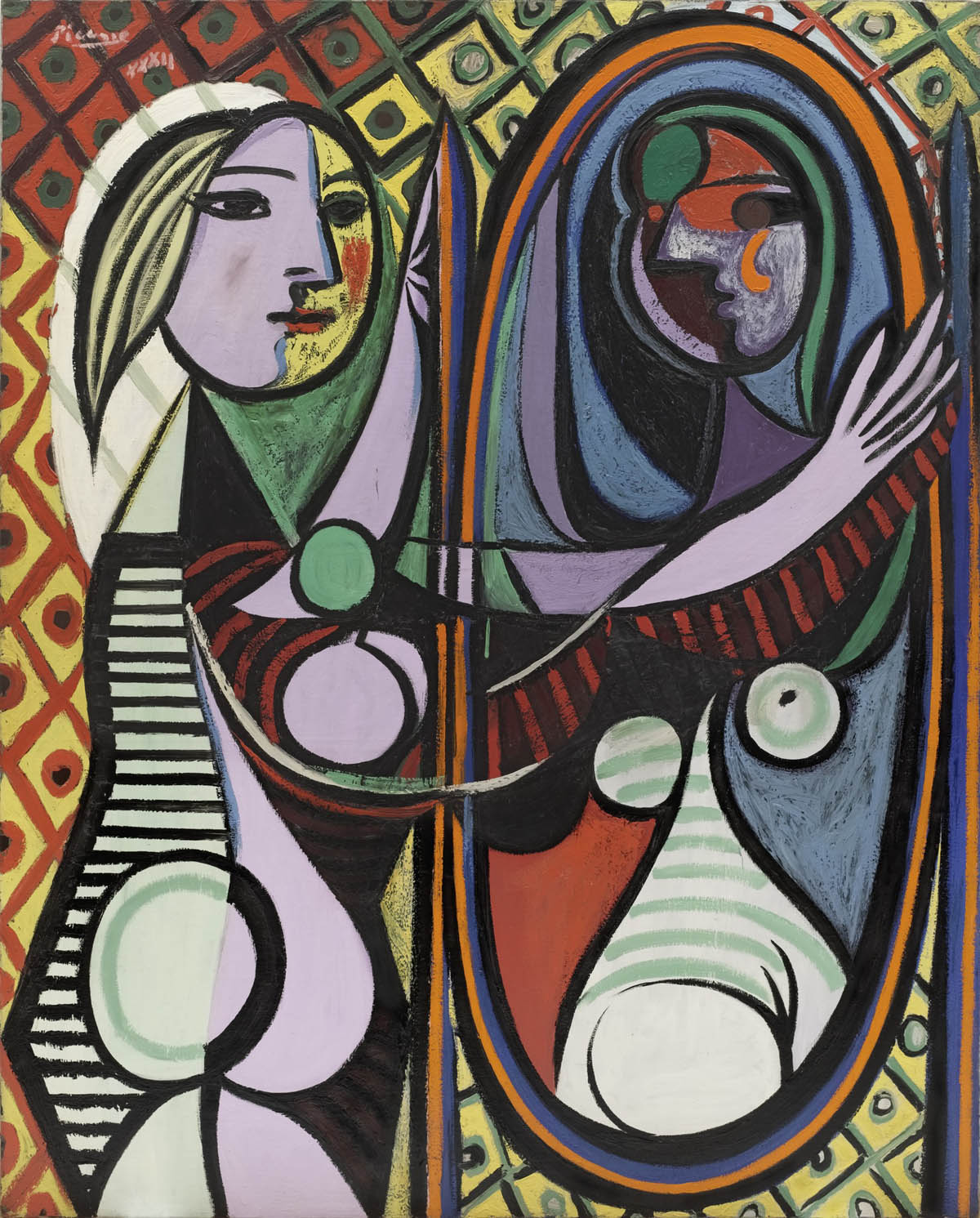 girl before mirror painting by pablo picasso