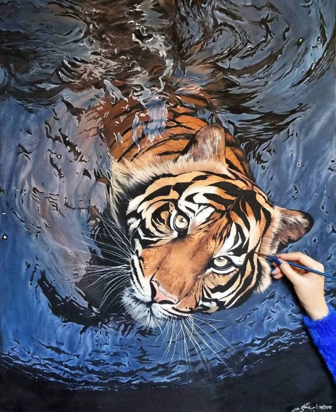 realistic tiger oil painting by maryam nayeb