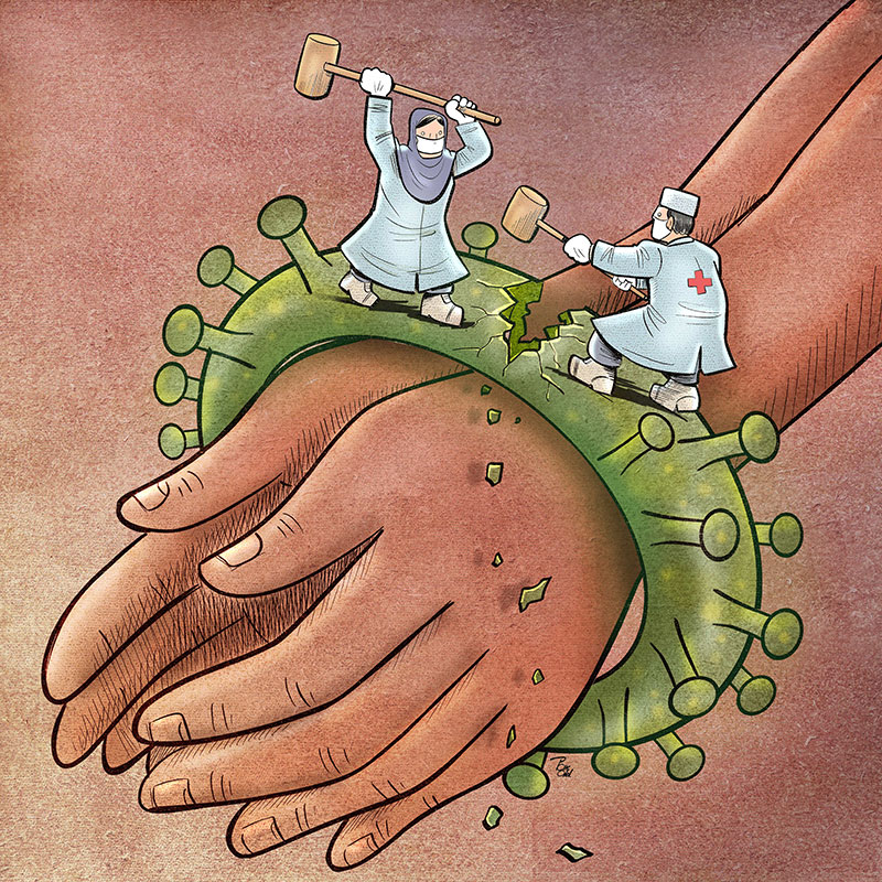 drawing illustration corona virus doctors saving world by alireza pakdel