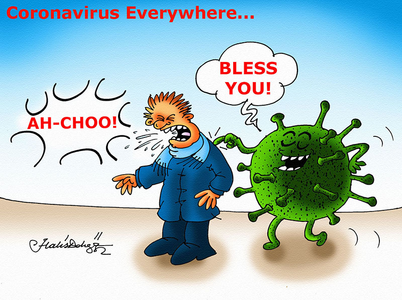 drawing illustration corona virus prevelance by halis dokgoz