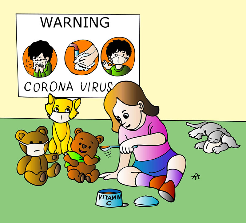 drawing illustration corona virus awareness on hygiene