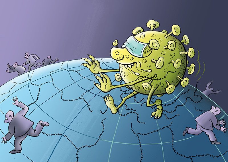 drawing illustration corona virus pandemic by viktor holub