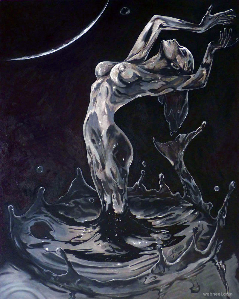 water woman mermaid painting by adrian borda