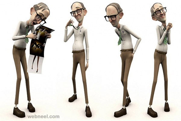 3d old man cartoon character by andrew