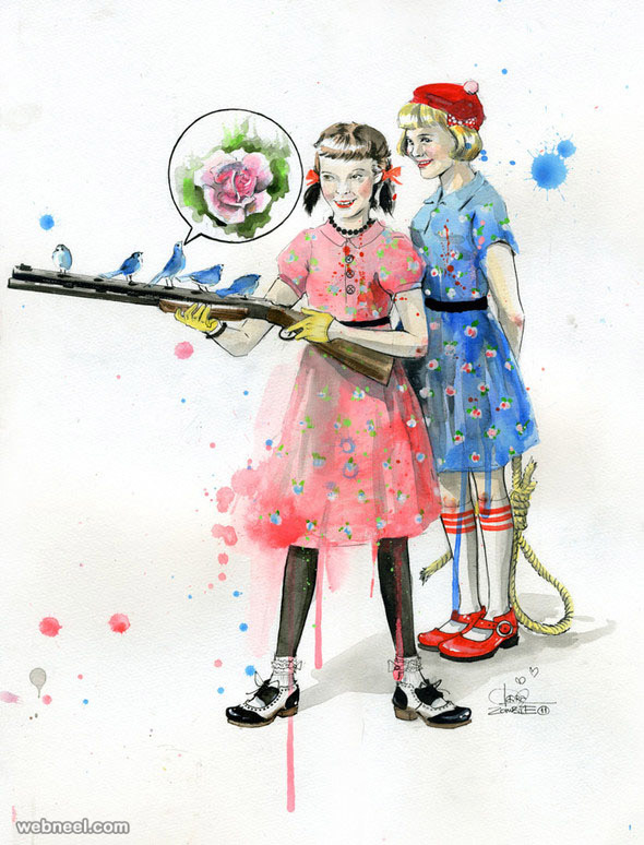 watercolor painting by lora zombie