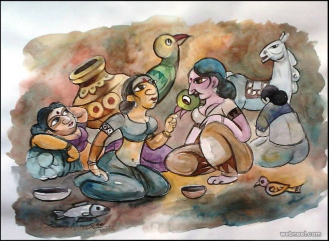 gossip indian paintings by mukherjee