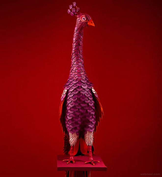paper sculpture peacock by zimzou
