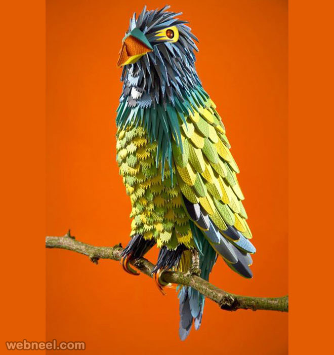 paper sculpture parrot by zimzou