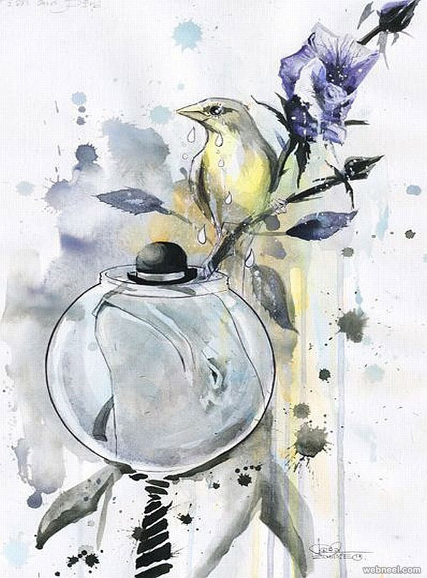 watercolor painting by lora zombie