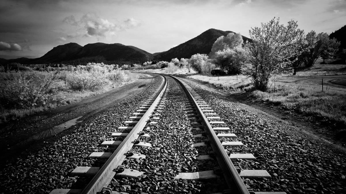 railway tracks black white photography