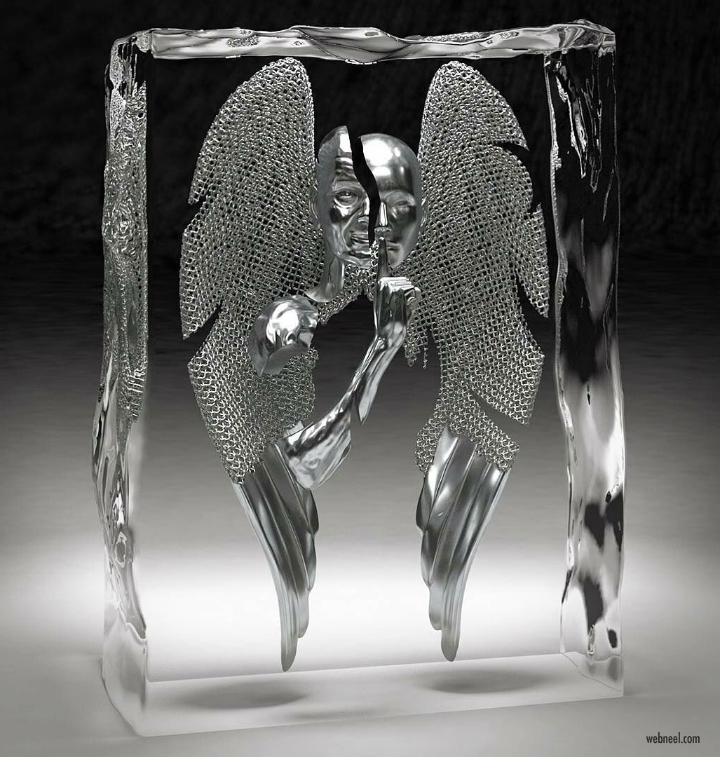 metal sculpture artwork wings by franck kuman