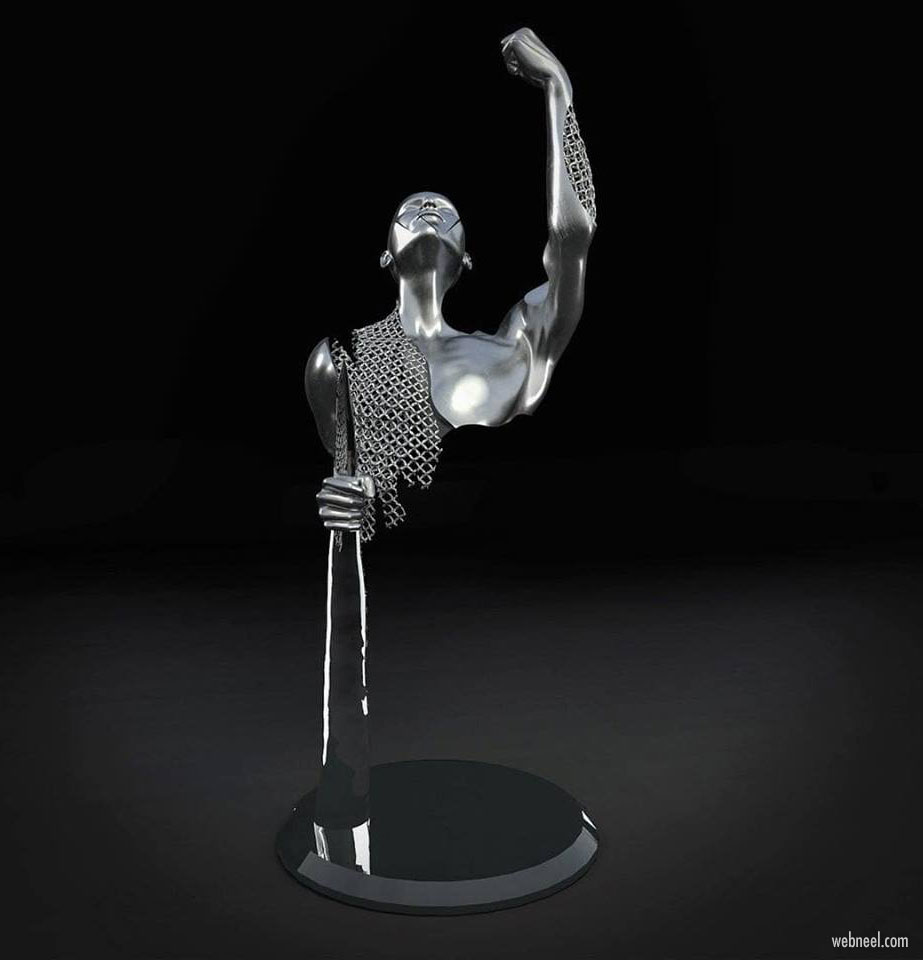 metal sculpture artwork champion by franck kuman