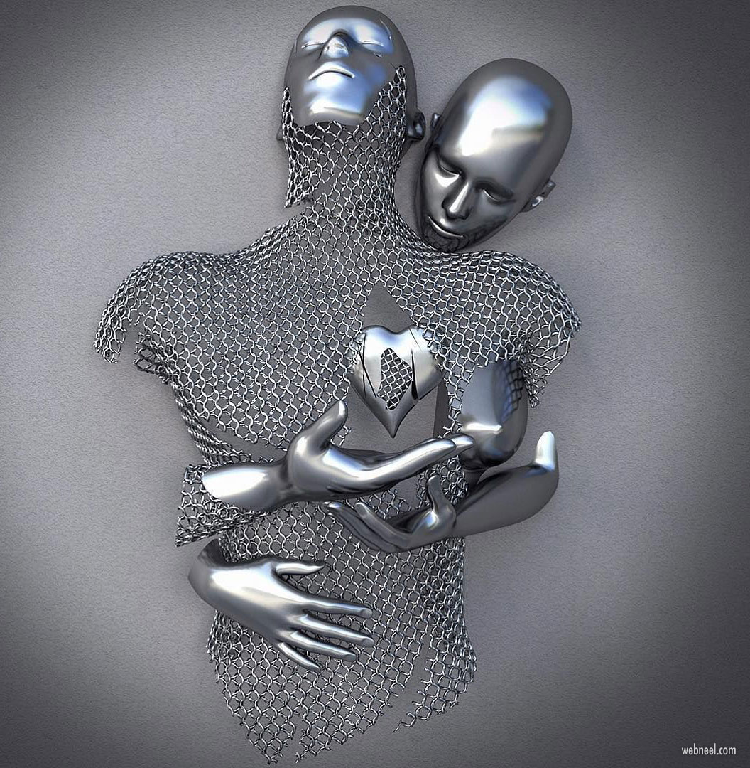 metal sculpture artwork heart by franck kuman