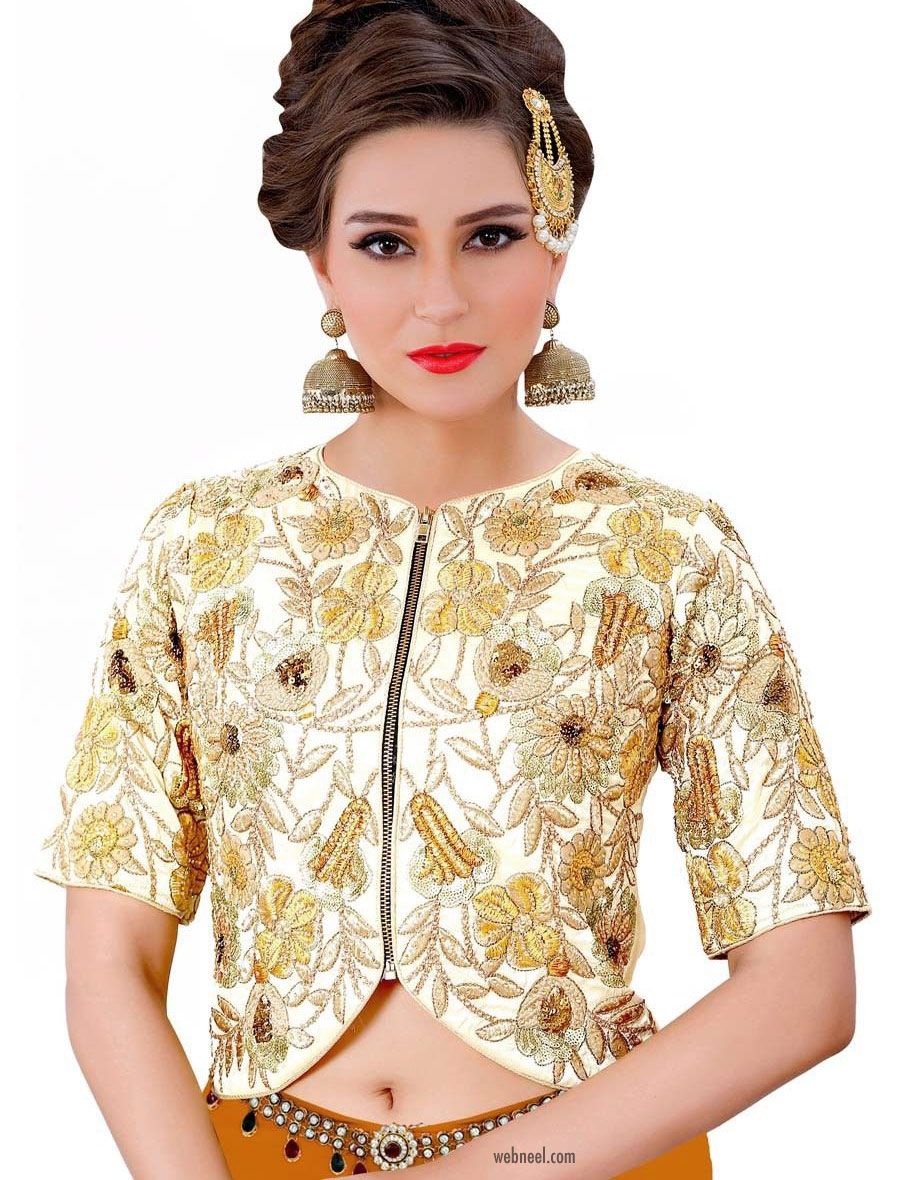 blouse design with zari work zipper style