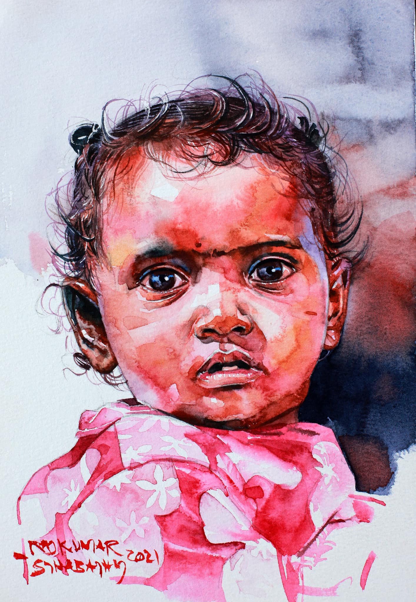 watercolor painting child tamilnadu by rajkumar sthabathy