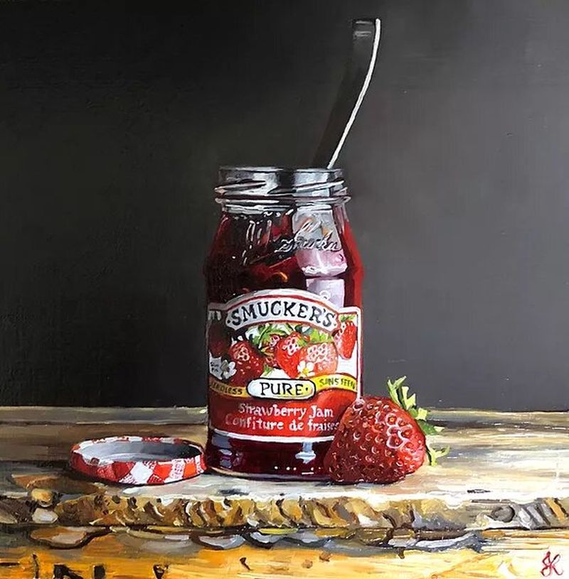 hyper realistic oil painting strawberry jam
