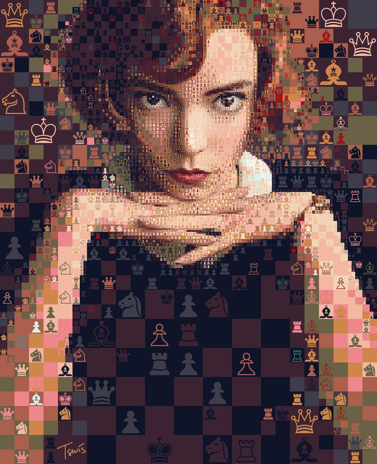 portrait photo mosaic art queen gambit by charis tsevis