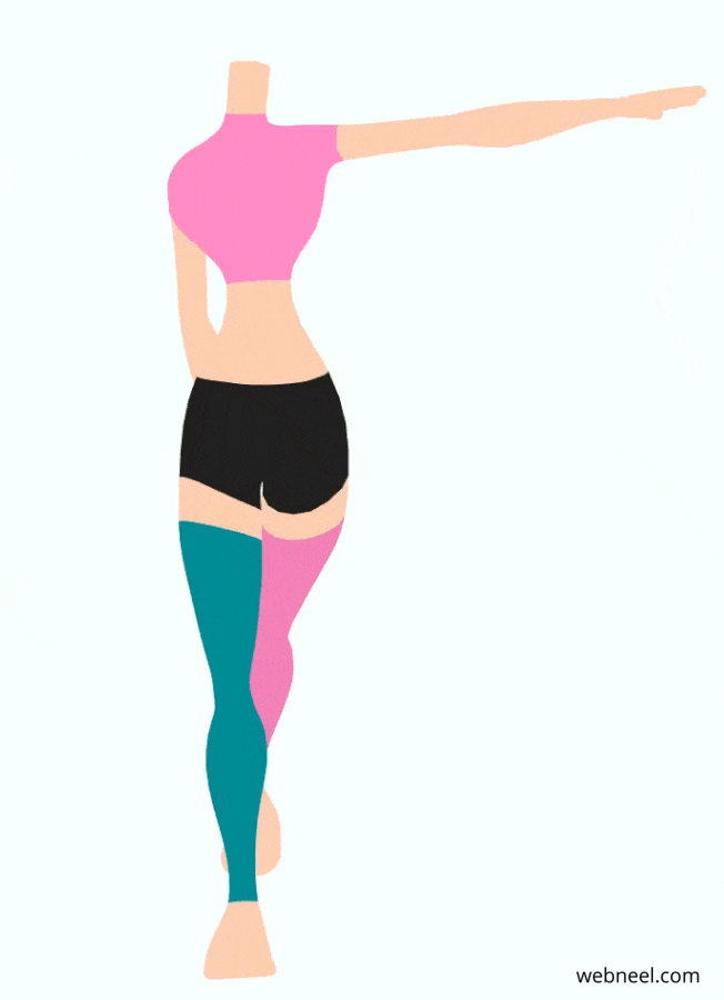3d girl front walk cycle animation gif