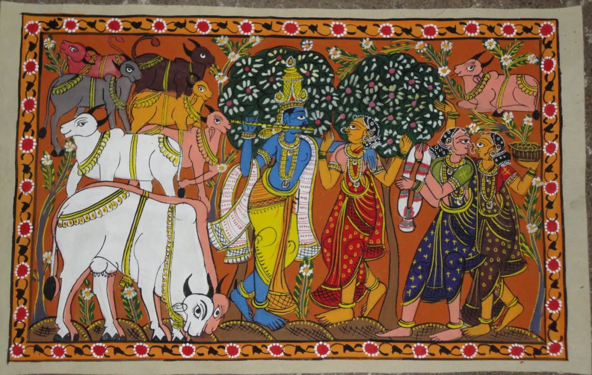 cheriyal painting krishna radha