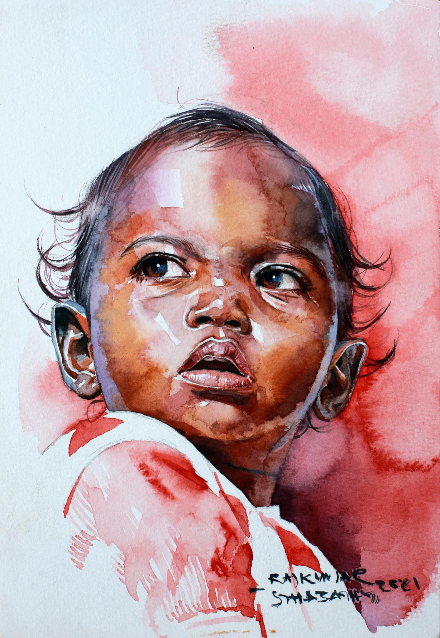 watercolor painting child tamilnadu by rajkumar sthabathy