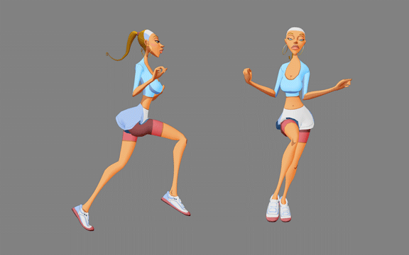 funny 2d woman fast walk cycle animation gif