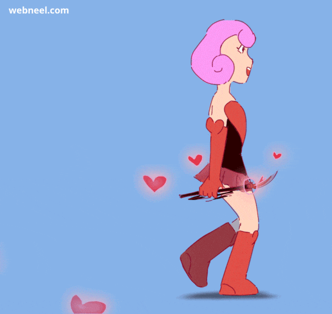 2d funny girl walk animation gif by nahomira