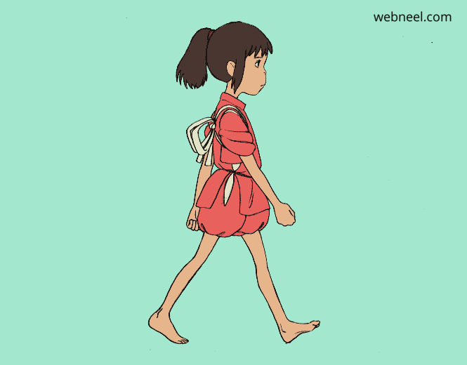 2d girl side walk animation gif