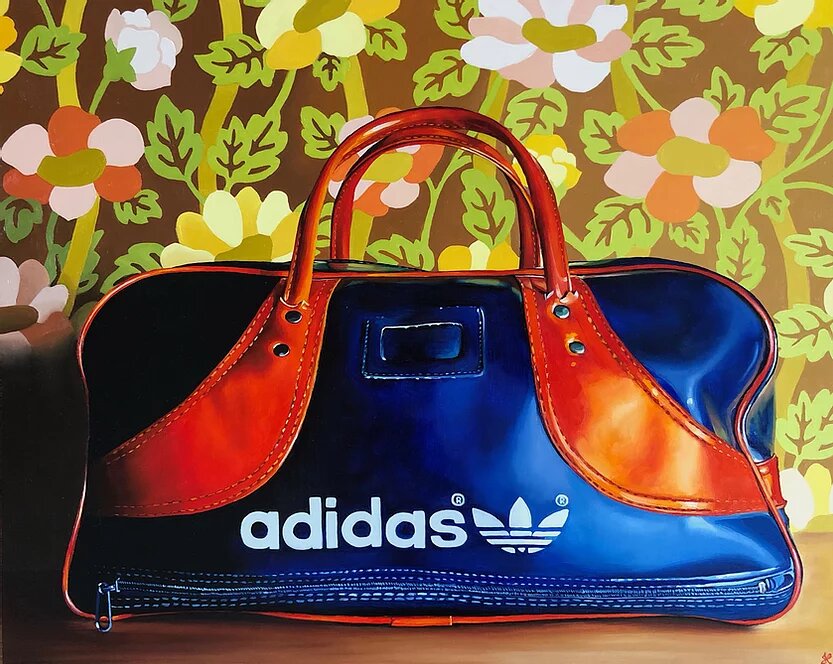 hyper realistic oil painting bag