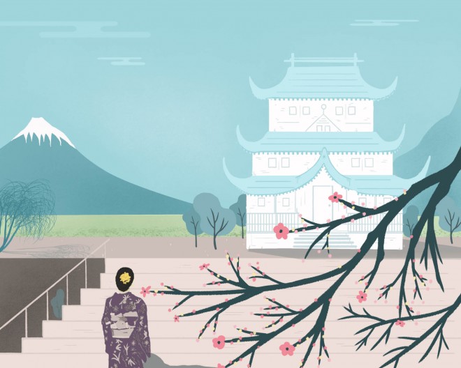 temple trip japanese illustration by rob levin