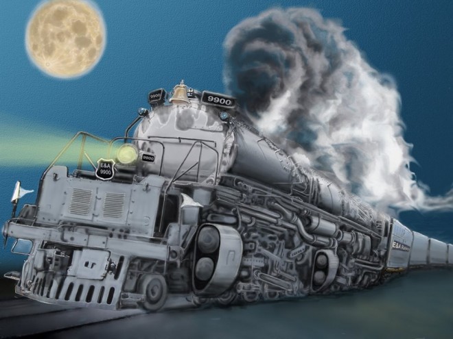 train artrage painting by kerry beauchamp
