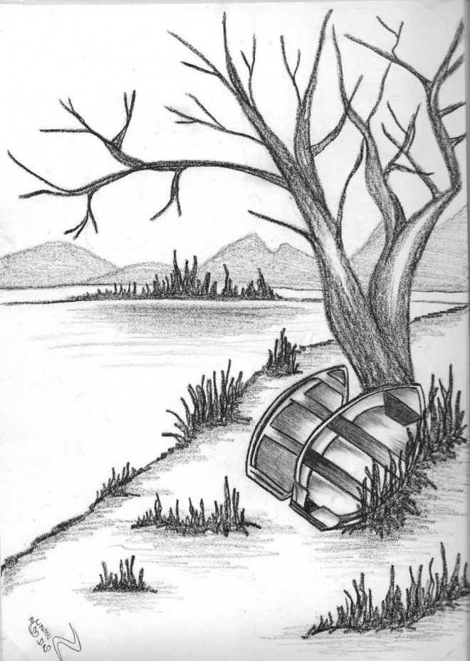 down by lake nature drawing by finn