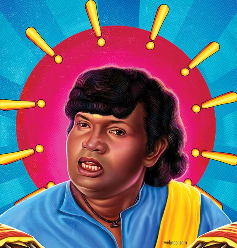 digital painting goundamani tamil comedy actor by prathoolnt