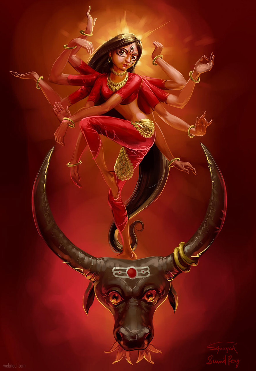 digital painting durga indian goddess by scorpyroy