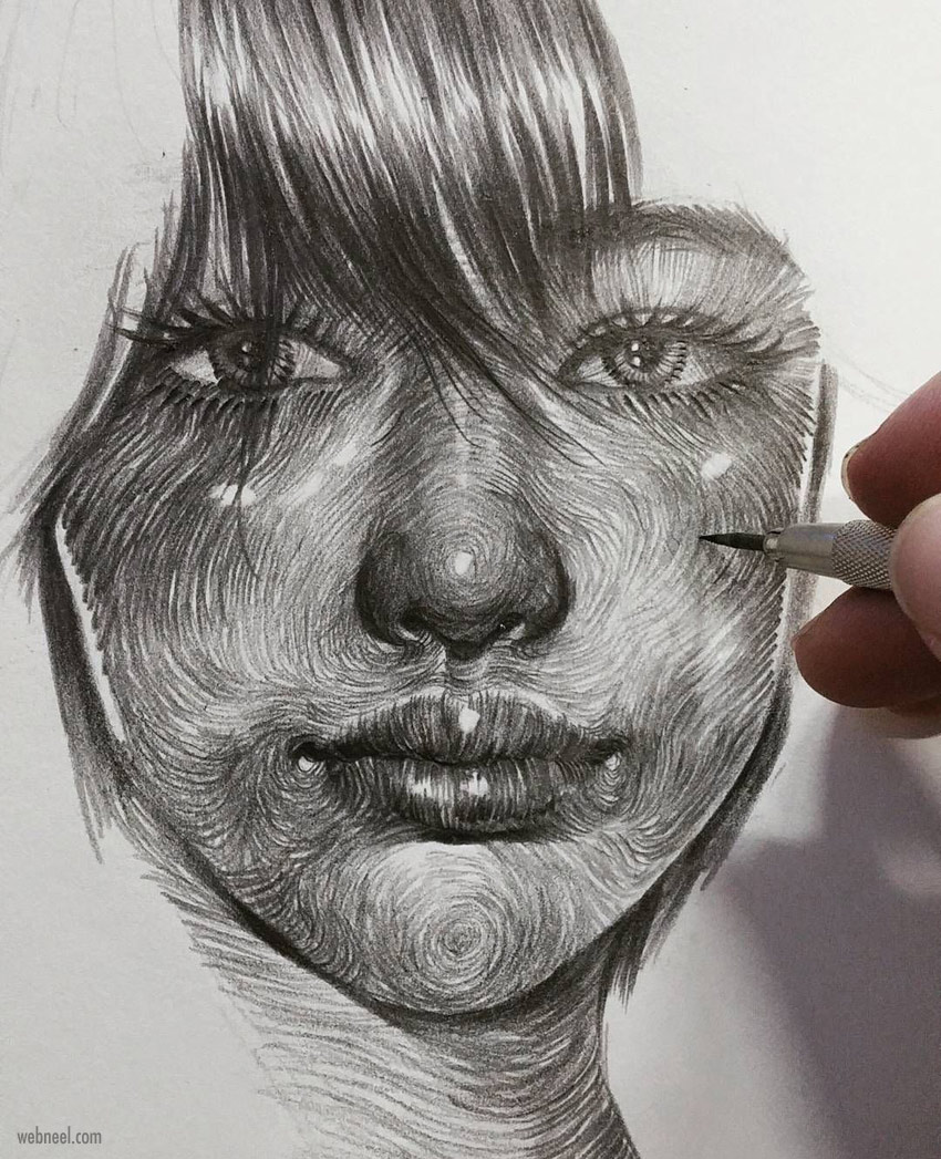 Pencil Drawing Face Woman By Leekilust