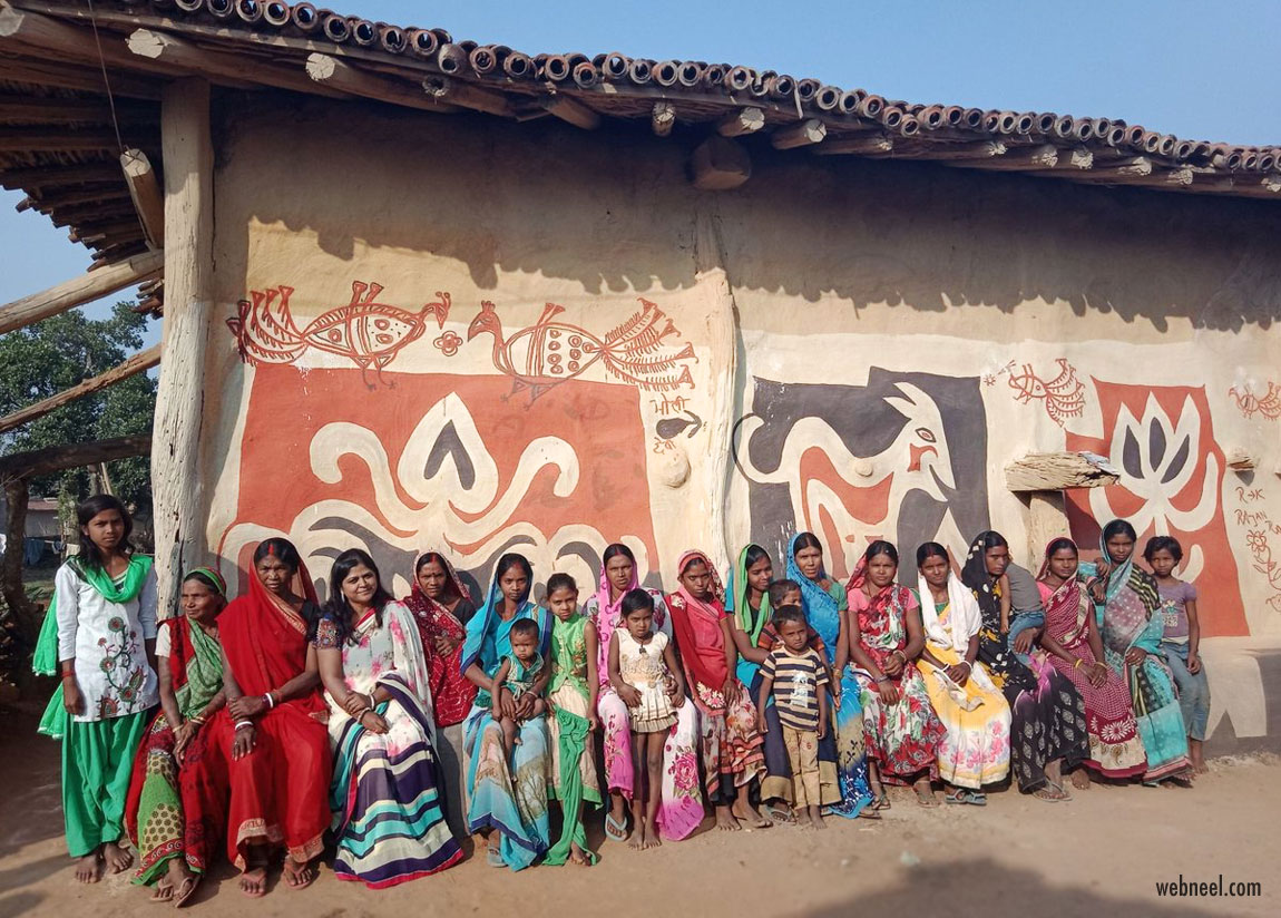 hazaribagh sohrai kohvar mural walls village women tribal art jharkhand