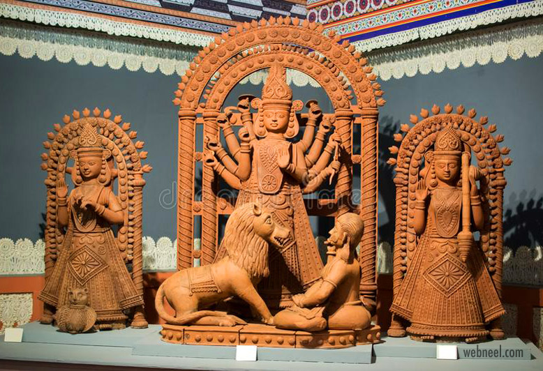 terracotta sculpture india mahishasur laxmi saraswati