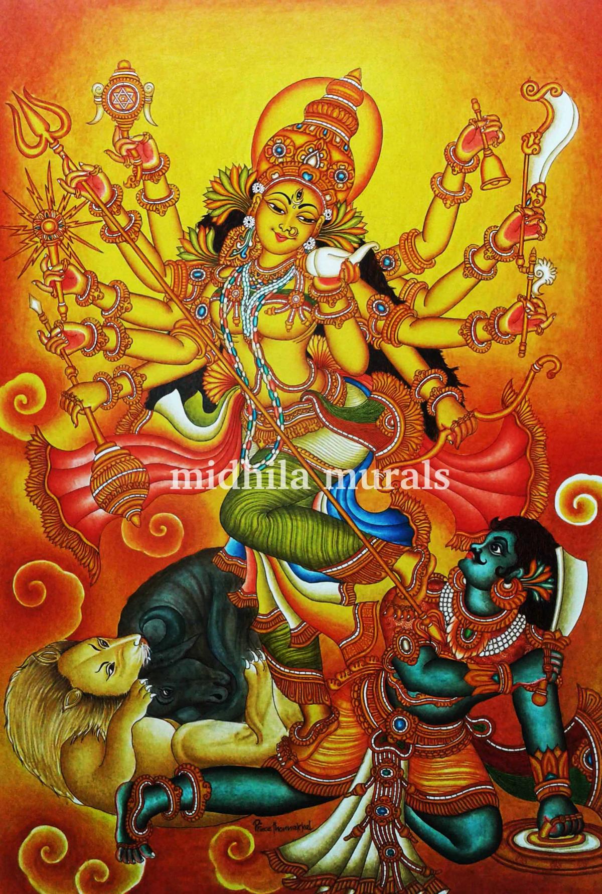kerala mural painting god kaali by midhila murals