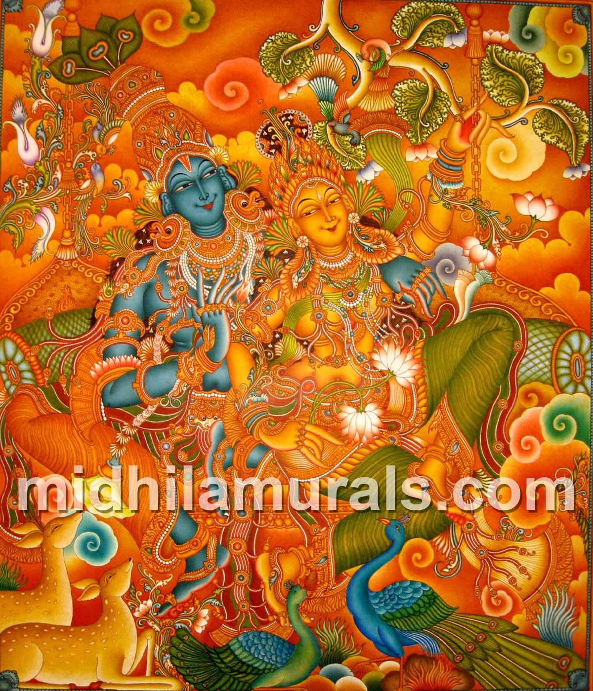 kerala mural painting radha krishna by midhila murals