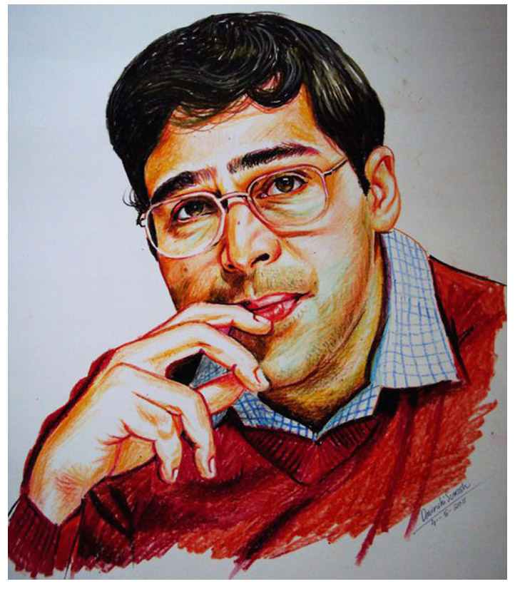 crayon portrait painting viswanathan ananth by davinchi suresh