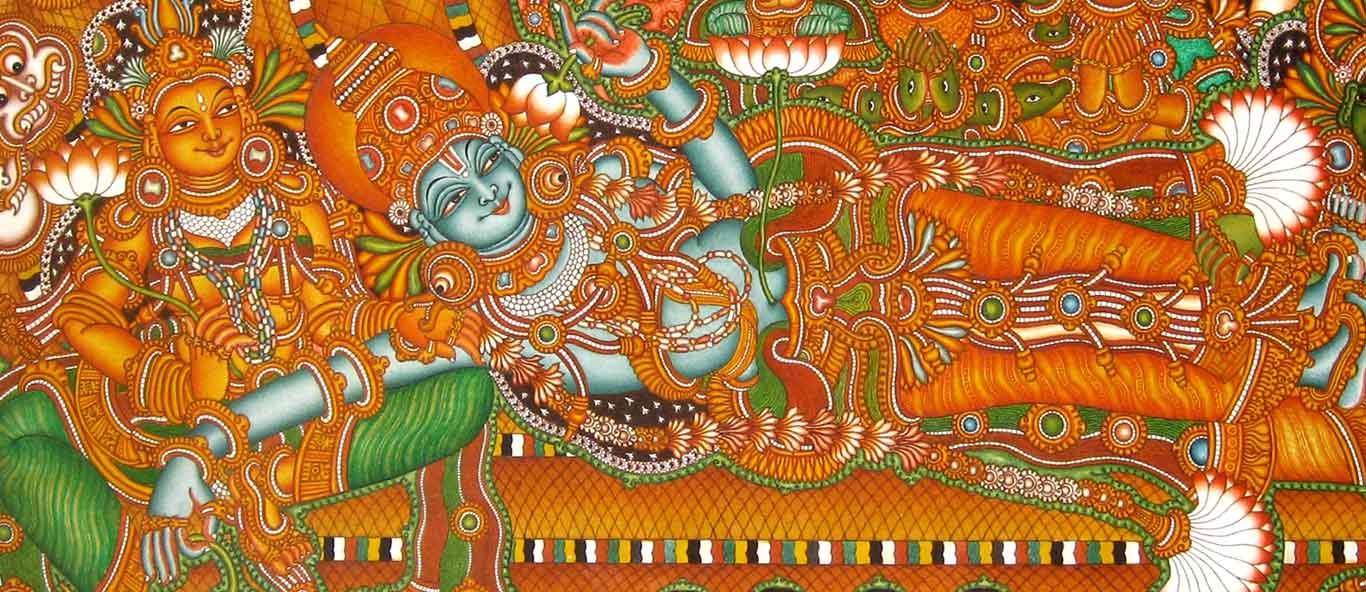 kerala mural painting god vishnu lakshmi by midhila murals
