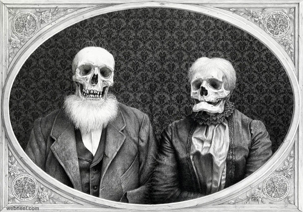 skull surreal drawing by laurie lipton
