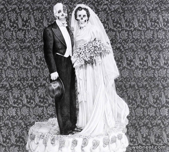 skull surreal drawing by laurie lipton