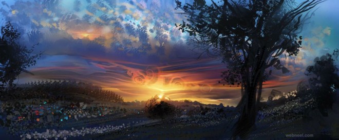 sunset digital art by android jones