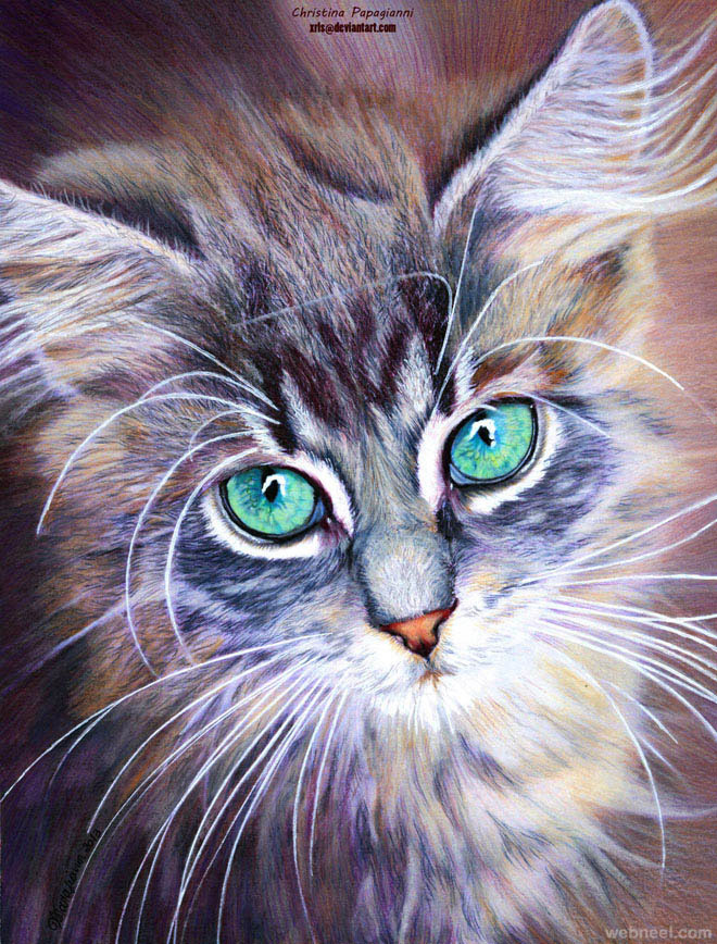 Kitty Cat with Big Eyes Colored Pencil Drawing - Full Version - YouTube